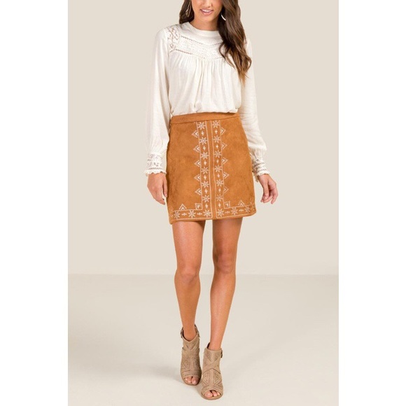 Francesca’s Vera Embroidered Faux Suede Skirt - Picture 4 of 7